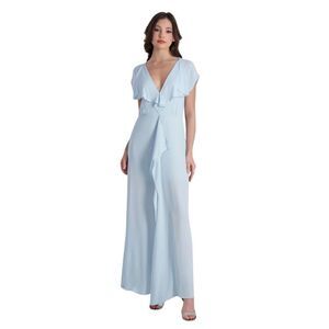 NWT BCBGMAXAZRIA Pale Blue Evette Ruffle Chiffon V Neck Gown